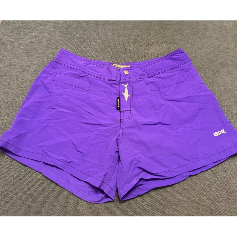 Uzzi Amphibious Gear Purple Board Shorts Shark Logo Nylon Swim Trunks Mens 7 USA